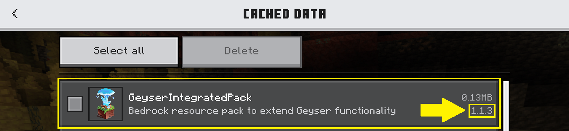 GeyserIntegratedPack in the cached data settings